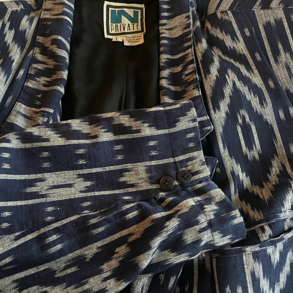 Men’s Vintage IKAT Blue & White Cotton Blazer by IN PRIVATE - Picture 7 of 7